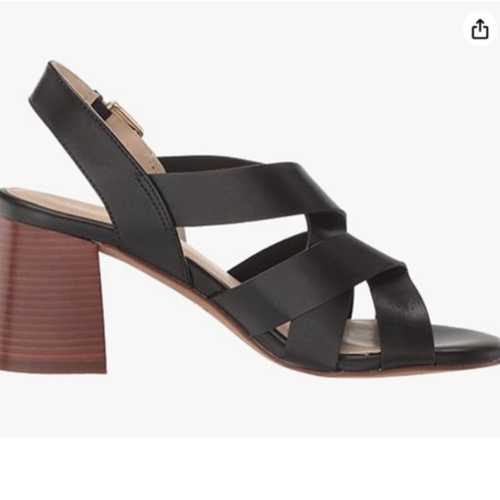 COLE HAAN NWT Womens Size 9 Jamie Block Heel Strappy Sandals Black Brown Buckle - Picture 1 of 6